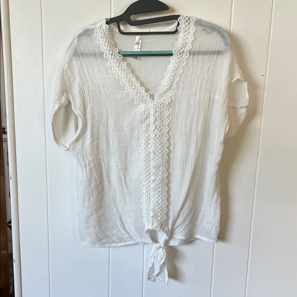 White Lace Trim Women's Top